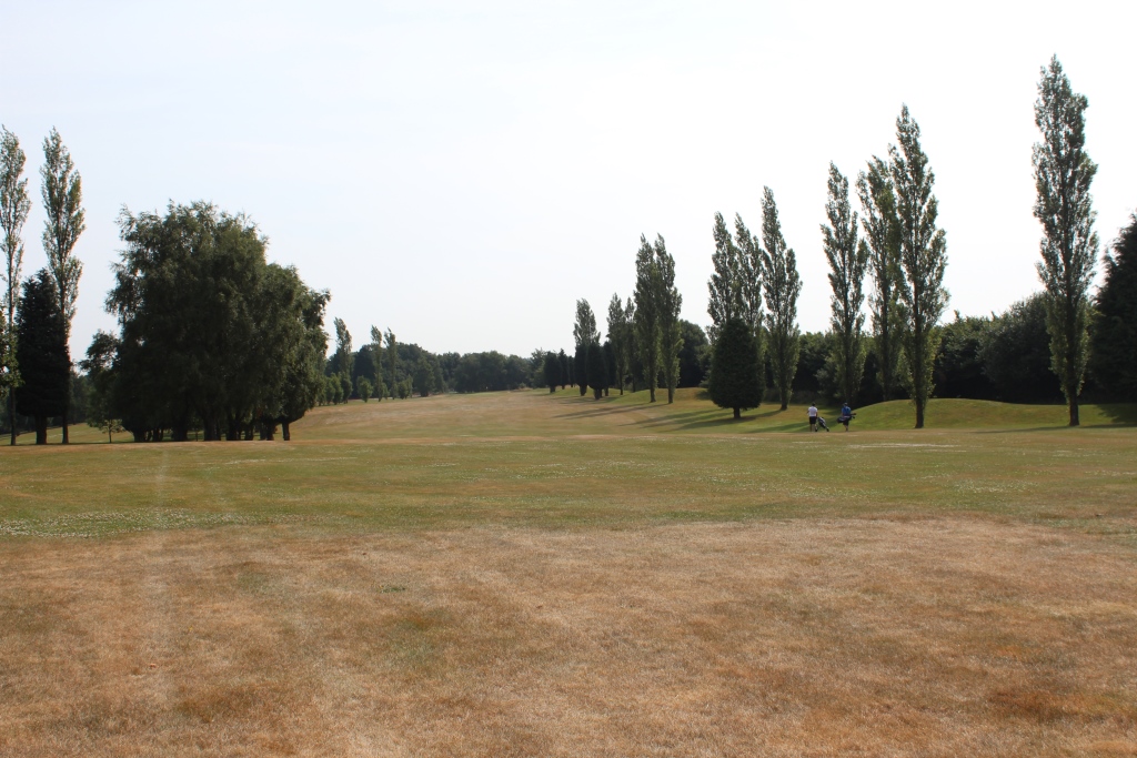 Hole 13. THere will be a mound of soil along the length of this fairway on the right, adjacent to the bridleway.